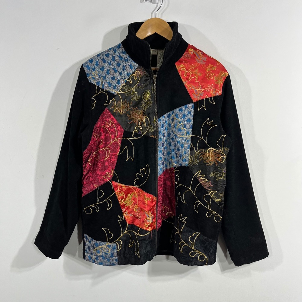 White Stag Boho VTG 90s Patchwork Cottagecore Jacquard Jacket Medium Artsy Chic